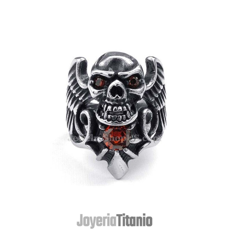 Anillo De Titanio Con Forma De Calavera Y Circón Rojo Anillo De Titanio Con Forma De Calavera Y Circón Rojo