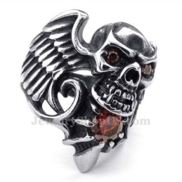 Anillo De Titanio Con Forma De Calavera Y Circón Rojo
