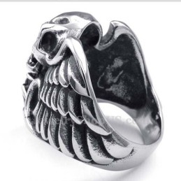 Anillo De Titanio Con Forma De Calavera Y Circón Rojo