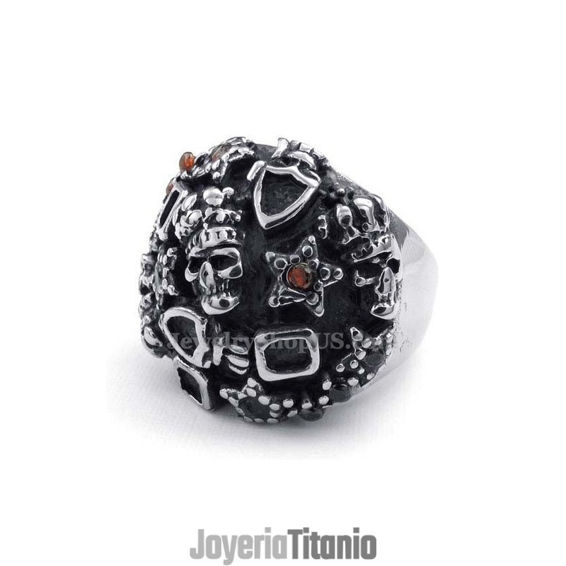 Anillo De Calavera De Titanio Con Circonita Roja Anillo De Calavera De Titanio Con Circonita Roja