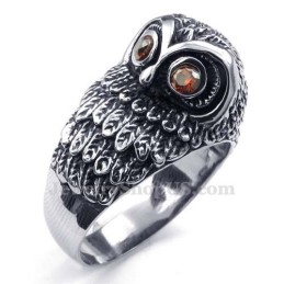 Anillo De Búho De Titanio Con Ojos De Circonita Roja