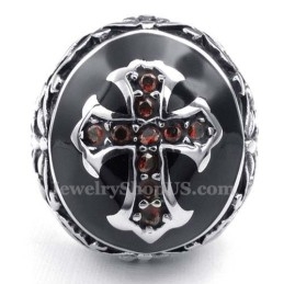 Anillo De Cruz De Titanio Con Circonita Roja