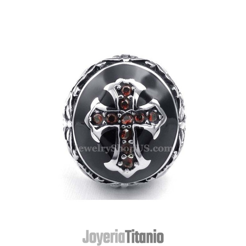 Anillo De Cruz De Titanio Con Circonita Roja Anillo De Cruz De Titanio Con Circonita Roja