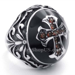 Anillo De Cruz De Titanio Con Circonita Roja