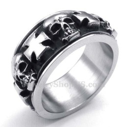 Anillo De Titanio Con Calavera Y Cruz Redonda