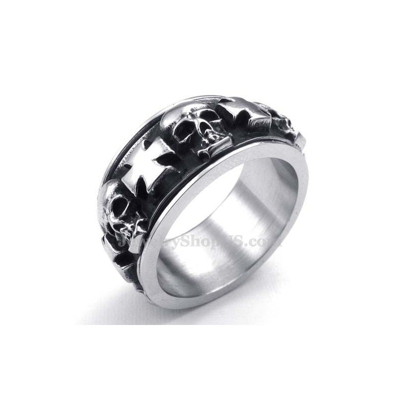Anillo De Titanio Con Calavera Y Cruz Redonda Anillo De Titanio Con Calavera Y Cruz Redonda