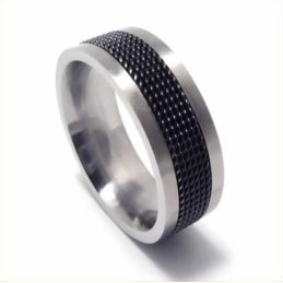 Anillo De Titanio Negro De 7 Mm Para Hombre Con Malla