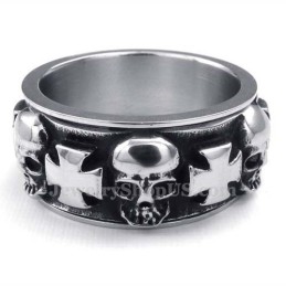 Anillo De Titanio Con Calavera Y Cruz Redonda