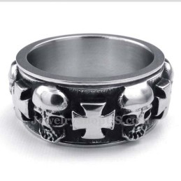Anillo De Titanio Con Calavera Y Cruz Redonda