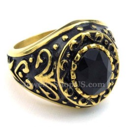 Anillo De Titanio Dorado Con Circonita Negra