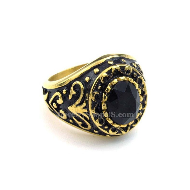 Anillo De Titanio Dorado Con Circonita Negra Anillo De Titanio Dorado Con Circonita Negra