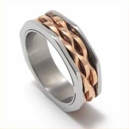Anillo Unisex De Titanio Y Oro Con Ondas De 7 Mm