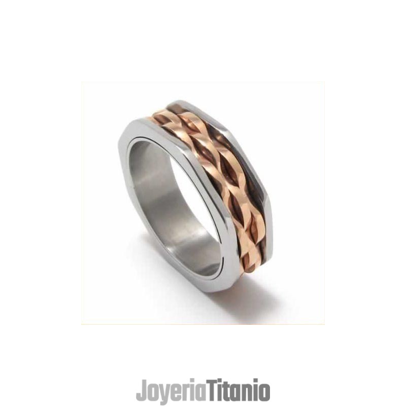 Anillo Unisex De Titanio Y Oro Con Ondas De 7 Mm Anillo Unisex De Titanio Y Oro Con Ondas De 7 Mm