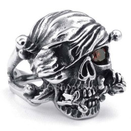 Anillo De Calavera De Titanio Con Ojo De Circón Rojo