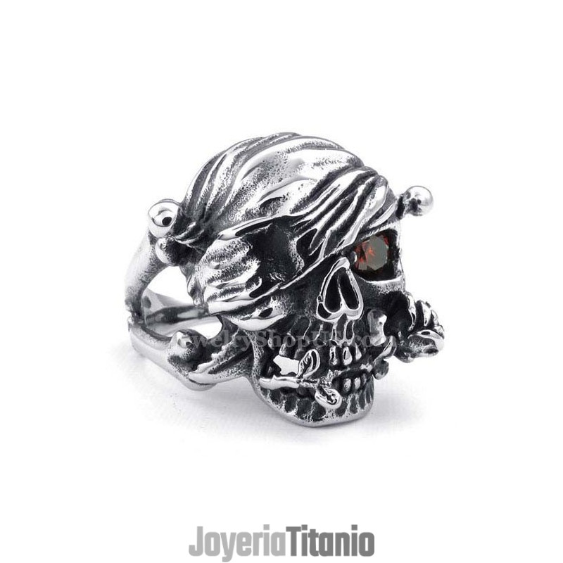 Anillo De Calavera De Titanio Con Ojo De Circón Rojo Anillo De Calavera De Titanio Con Ojo De Circón Rojo