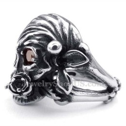 Anillo De Calavera De Titanio Con Ojo De Circón Rojo