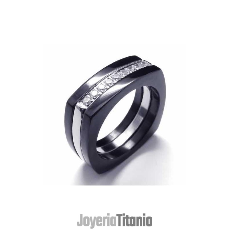 Anillo Unisex De Titanio Negro Con Diamantes De 8 Mm Anillo Unisex De Titanio Negro Con Diamantes De 8 Mm