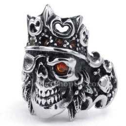 Anillo De Calavera De Titanio Con Corona Imperial Y Circonita Roja