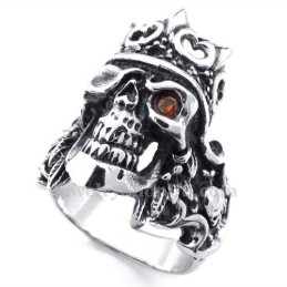 Anillo De Calavera De Titanio Con Corona Imperial Y Circonita Roja