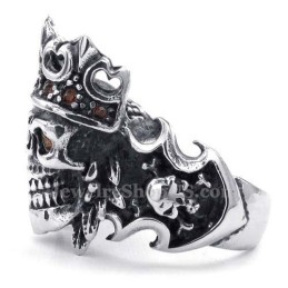 Anillo De Calavera De Titanio Con Corona Imperial Y Circonita Roja