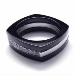 Anillo Unisex De Titanio Negro Con Diamantes De 8 Mm
