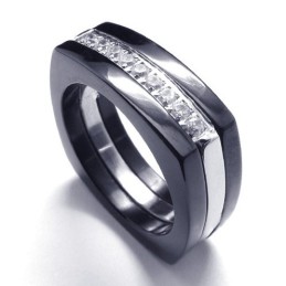 Anillo Unisex De Titanio Con Diamantes De 8 Mm