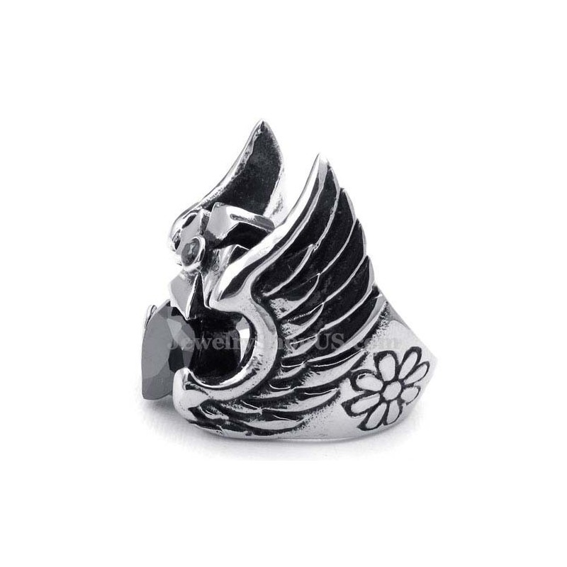 Anillo De Titanio Con Cruz De Plumas Y Circonita Negra Anillo De Titanio Con Cruz De Plumas Y Circonita Negra