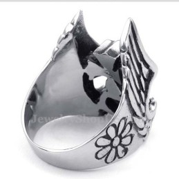 Anillo De Titanio Con Cruz De Plumas Y Circonita Negra