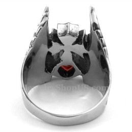 Anillo De Titanio Con Cruz De Plumas Y Circonita Roja