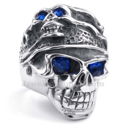 Anillo De Calavera De Titanio Con Circonita Azul