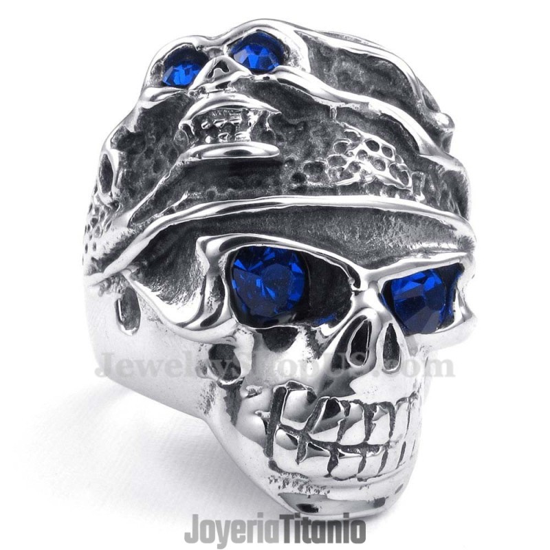 Anillo De Calavera De Titanio Con Circonita Azul Anillo De Calavera De Titanio Con Circonita Azul