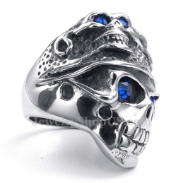 Anillo De Calavera De Titanio Con Circonita Azul