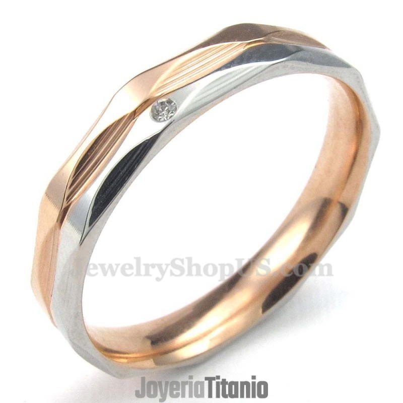 Anillo De Titanio Para Parejas En Oro Rosa Con Circonita Blanca Anillo De Titanio Para Parejas En Oro Rosa Con Circonita Blanca