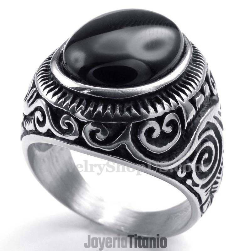 Anillo De Titanio Con Piedra Ornamental Negra Anillo De Titanio Con Piedra Ornamental Negra