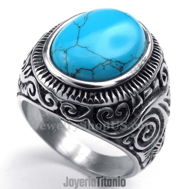 Anillo De Titanio Con Piedra Ornamental Azul Anillo De Titanio Con Piedra Ornamental Azul