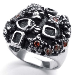 Anillo De Calavera De Titanio Con Circonita Roja
