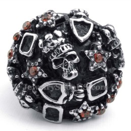Anillo De Calavera De Titanio Con Circonita Roja