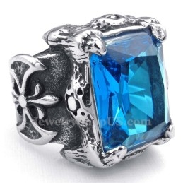 Anillo De Titanio Con Circonita Azul