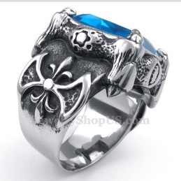 Anillo De Titanio Con Circonita Azul