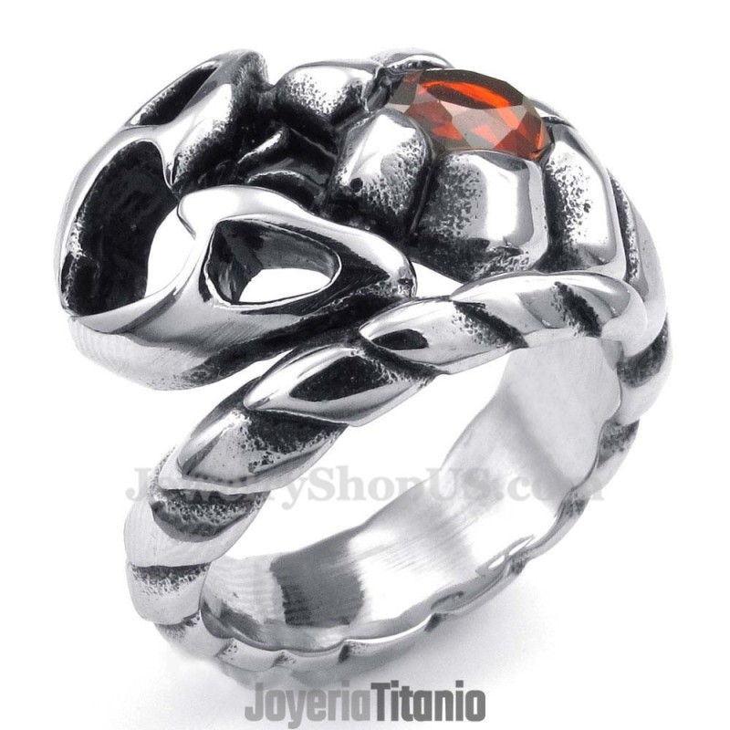 Anillo De Escorpión De Titanio Con Circonita Roja Anillo De Escorpión De Titanio Con Circonita Roja