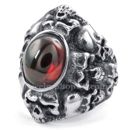 Anillo De Calavera De Titanio Con Circonita Roja