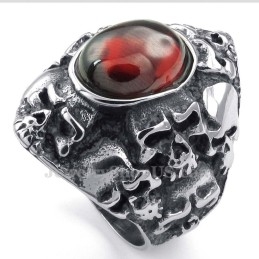 Anillo De Calavera De Titanio Con Circonita Roja