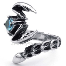 Anillo De Escorpión De Titanio Con Circonita Azul