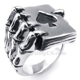 Anillo De Póker De Titanio Con Diseño De Mano Fantasma Y Esqueleto De Espadas