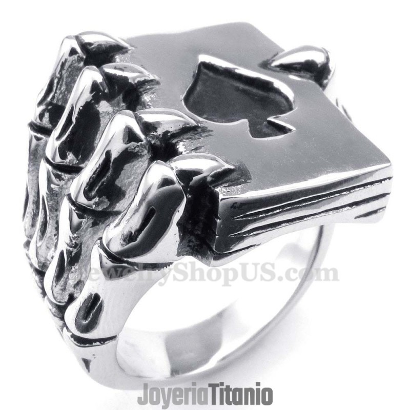 Anillo De Póker De Titanio Con Diseño De Mano Fantasma Y Esqueleto De Espadas Anillo De Póker De Titanio Con Diseño De Mano Fantasma Y Esqueleto De Espadas