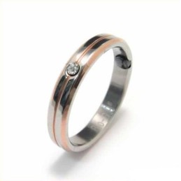 Anillo De Corte De Titanio Y Oro De 4 Mm Con Diamantes Incrustados