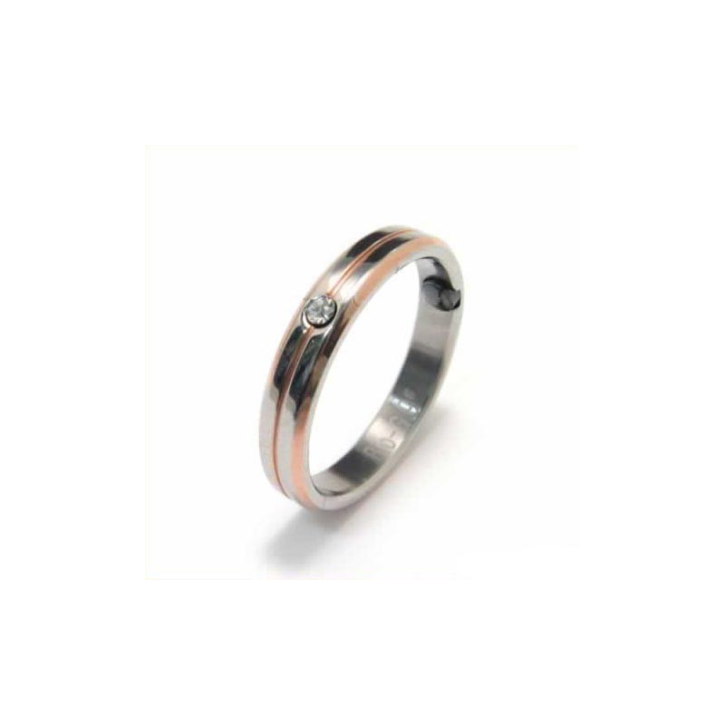 Anillo De Corte De Titanio Y Oro De 4 Mm Con Diamantes Incrustados