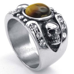 Anillo De Calavera De Titanio Con Piedra Ornamental