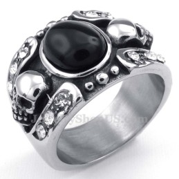 Anillo De Calavera Con Incrustaciones De Ágata De Titanio