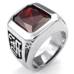 Anillo De Titanio Con Circonita Roja
